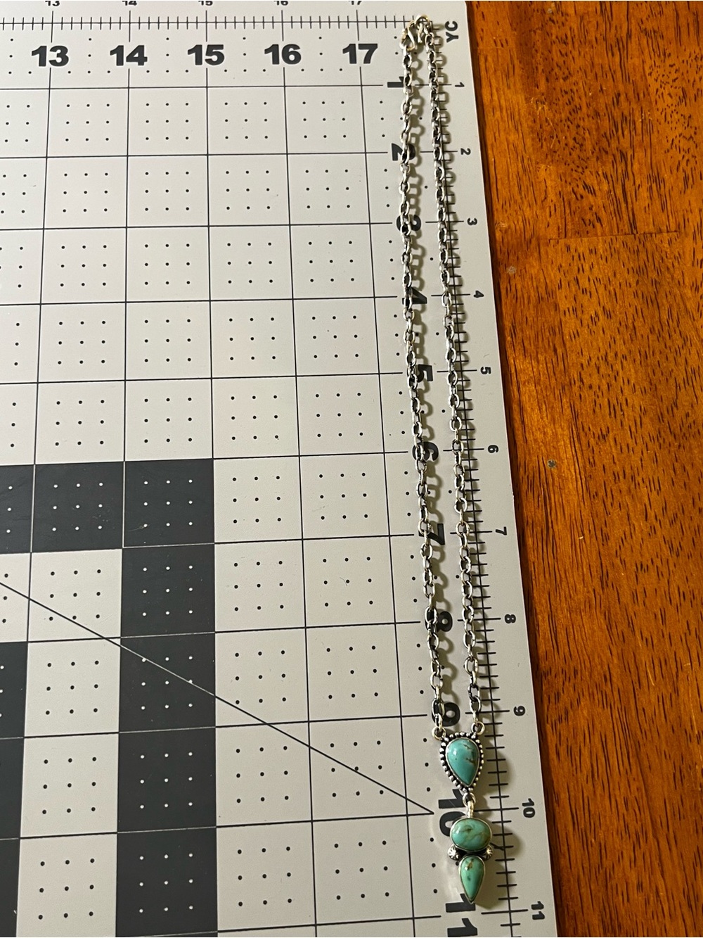 Kingman Turquoise Drop Necklace Sterling Silver 3 Stone Pendant | Southwestern - Picture 10 of 14